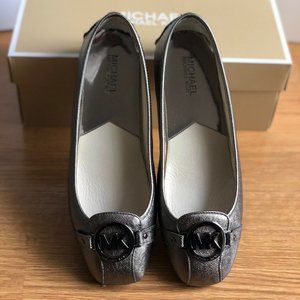 Michael Kors Silver Fulton Leather Moccasins